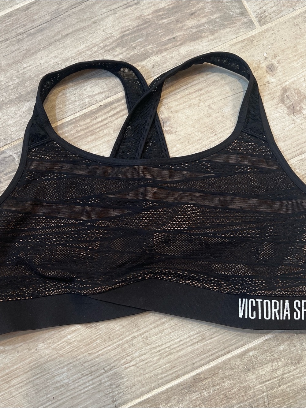 Victoria’s Secret black lace, sports bra, size XL